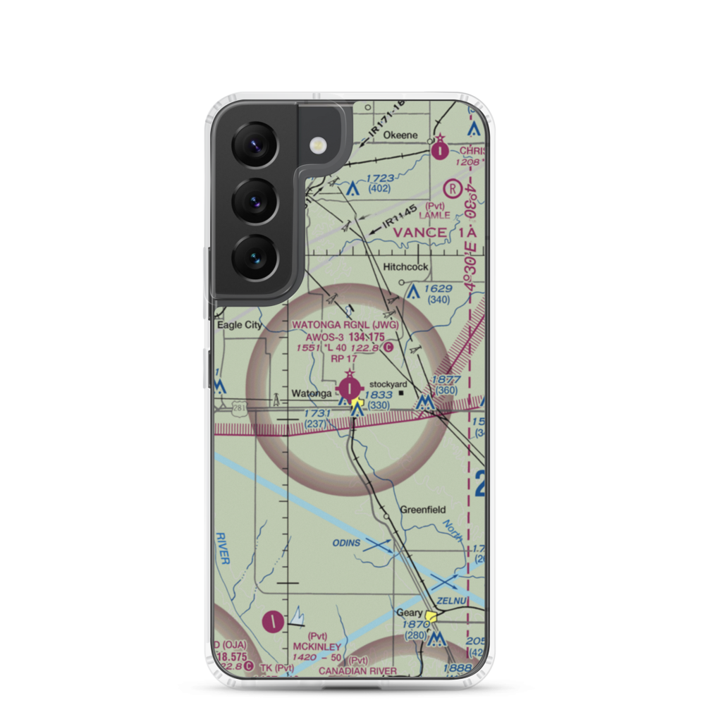 Watonga Regional Airport (JWG) VFR Sectional Samsung Case Samsung Galaxy S22 model shown