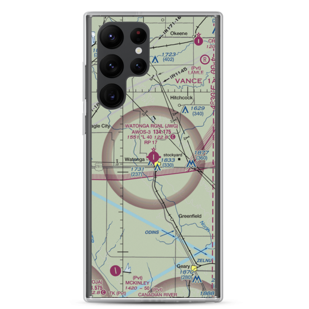 Watonga Regional Airport (JWG) VFR Sectional Samsung Case Samsung Galaxy S22 Ultra model shown