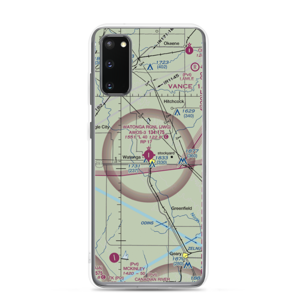 Watonga Regional Airport (JWG) VFR Sectional Samsung Case Samsung Galaxy S20 model shown