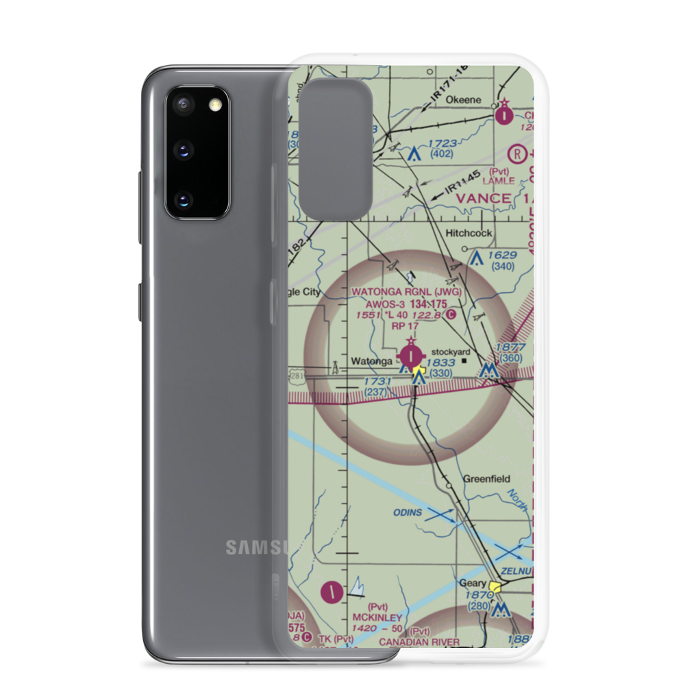 Watonga Regional Airport (JWG) VFR Sectional Samsung Case Samsung Galaxy S20 model shown