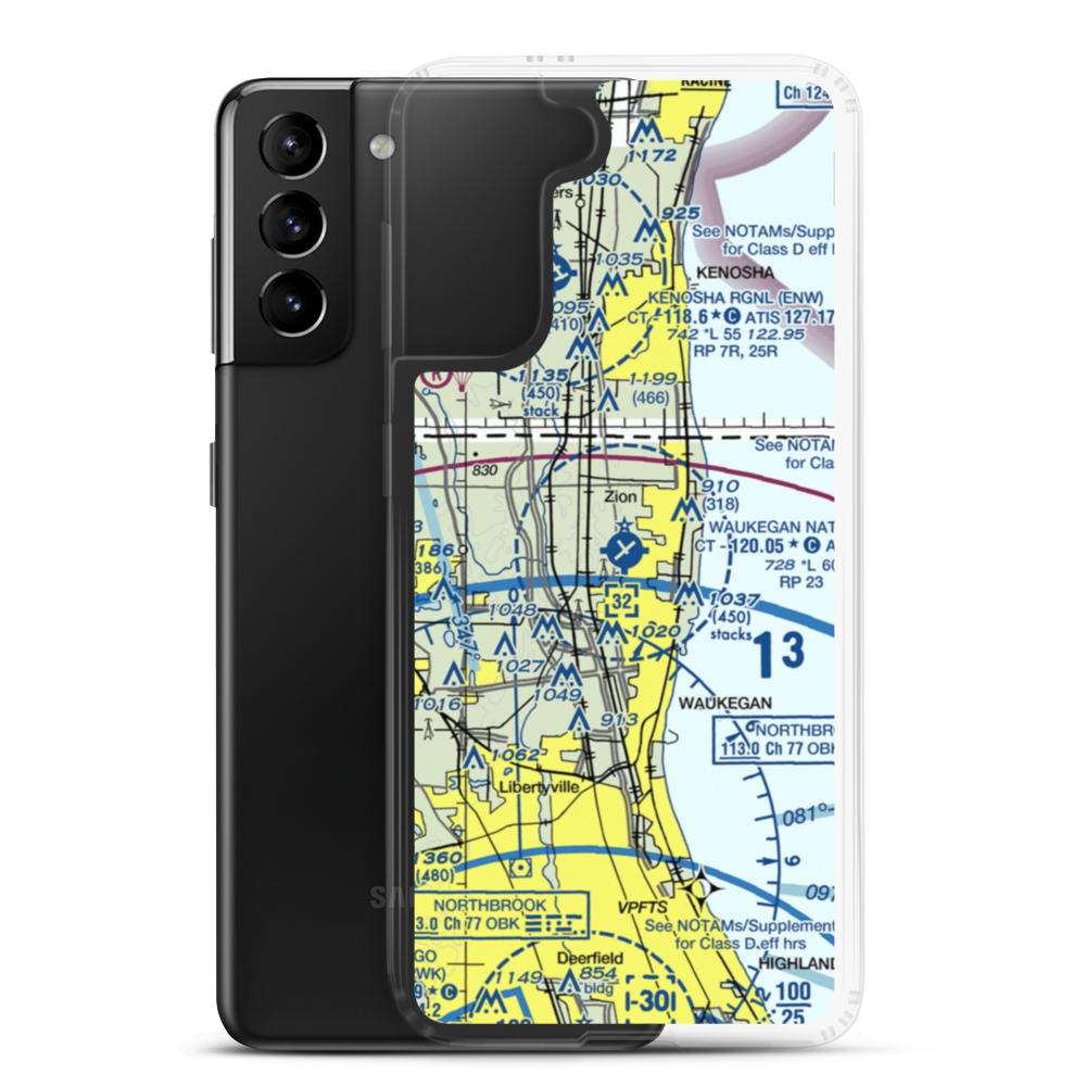Waukegan National Airport (UGN) VFR Sectional Samsung Case Samsung Galaxy S21 Plus model shown
