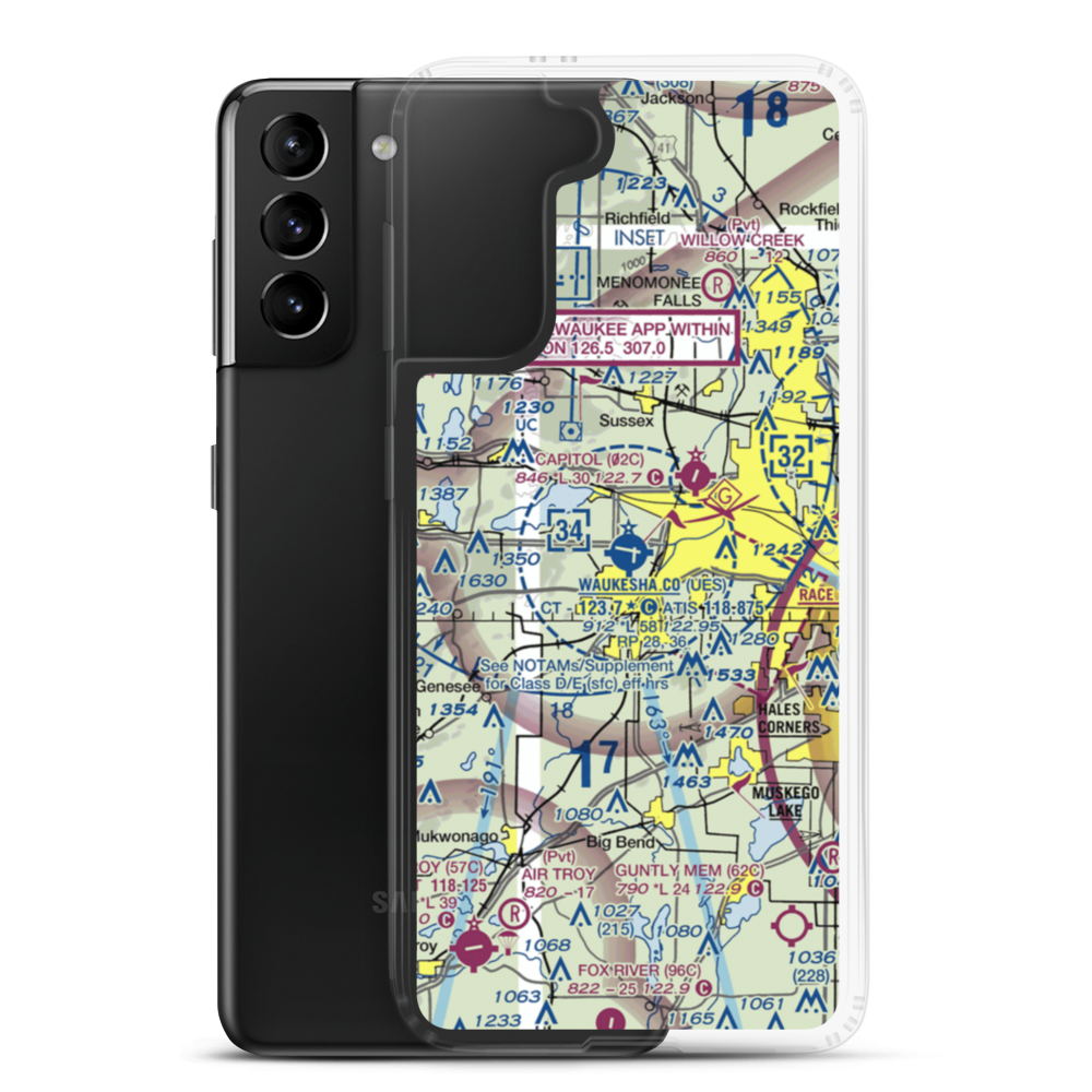 Waukesha County Airport (UES) VFR Sectional Samsung Case Samsung Galaxy S21 Plus model shown