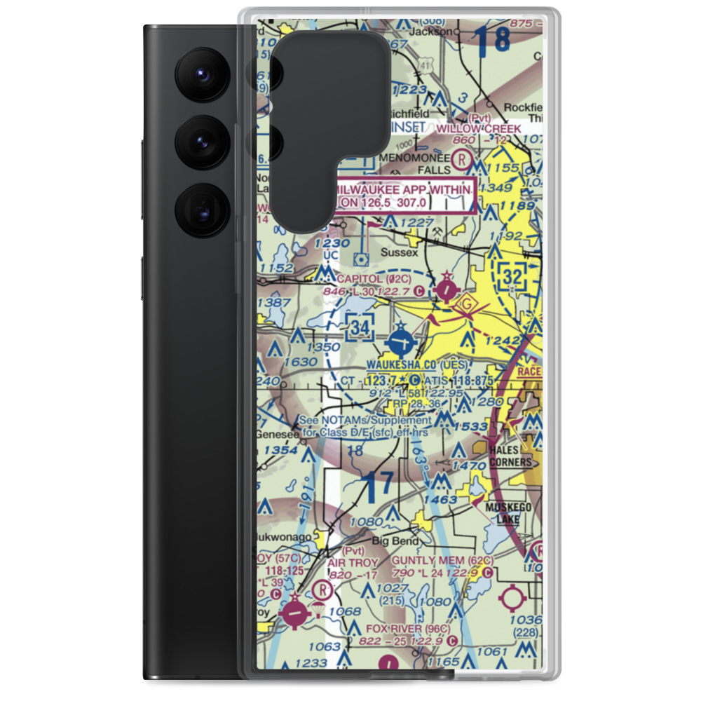 Waukesha County Airport (UES) VFR Sectional Samsung Case Samsung Galaxy S22 Ultra model shown