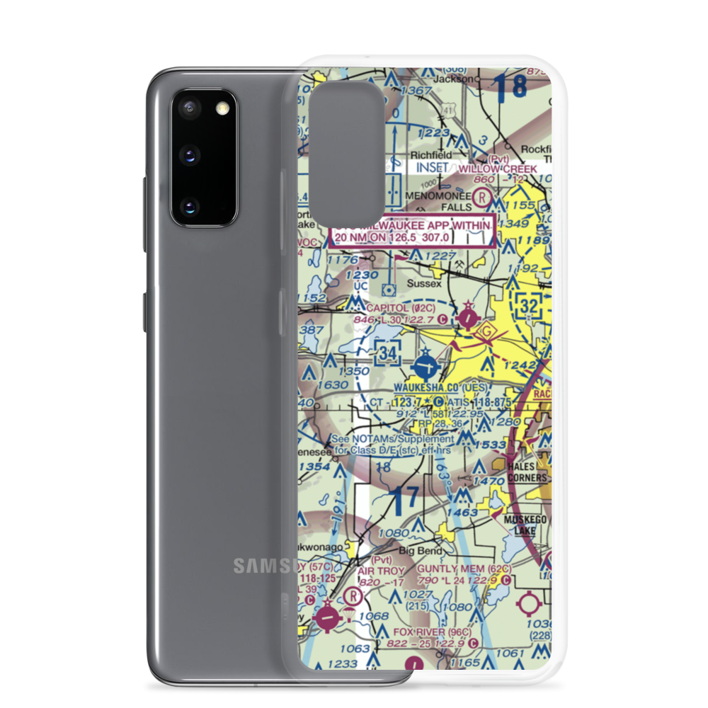 Waukesha County Airport (UES) VFR Sectional Samsung Case Samsung Galaxy S20 model shown
