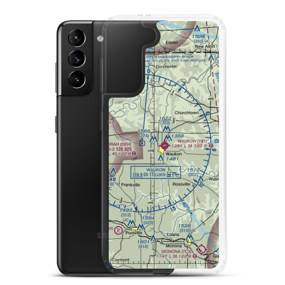 Waukon Municipal Airport (Y01) VFR Sectional Samsung Case Samsung Galaxy S21 Plus model shown