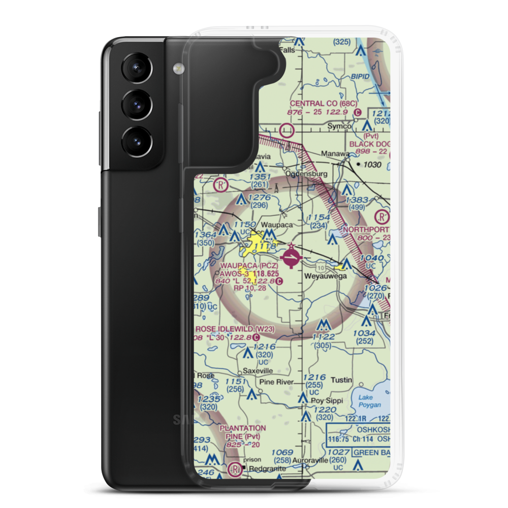 Waupaca Municipal Airport (PCZ) VFR Sectional Samsung Case Samsung Galaxy S21 Plus model shown