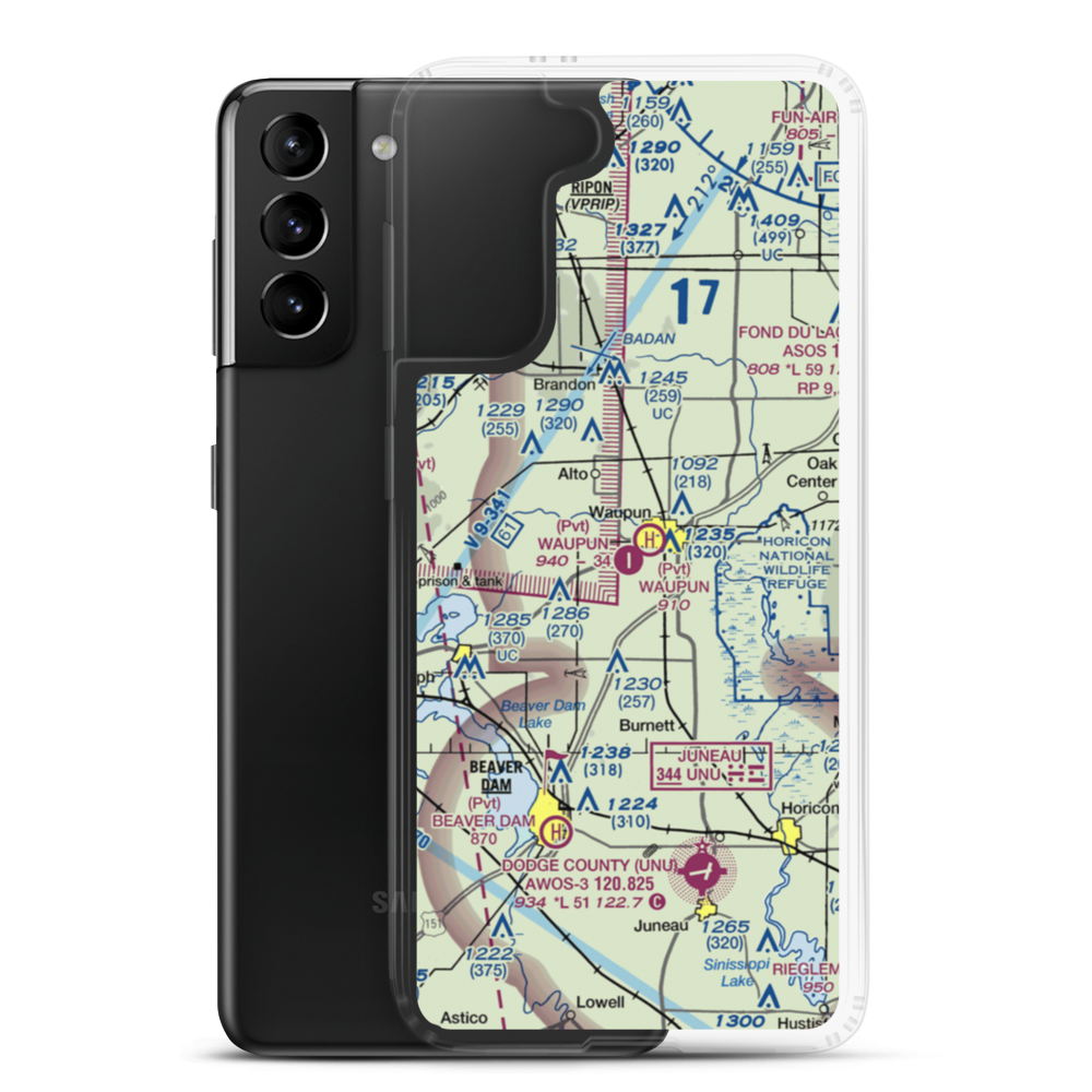 Waupun Airport (WI07) VFR Sectional Samsung Case Samsung Galaxy S21 Plus model shown
