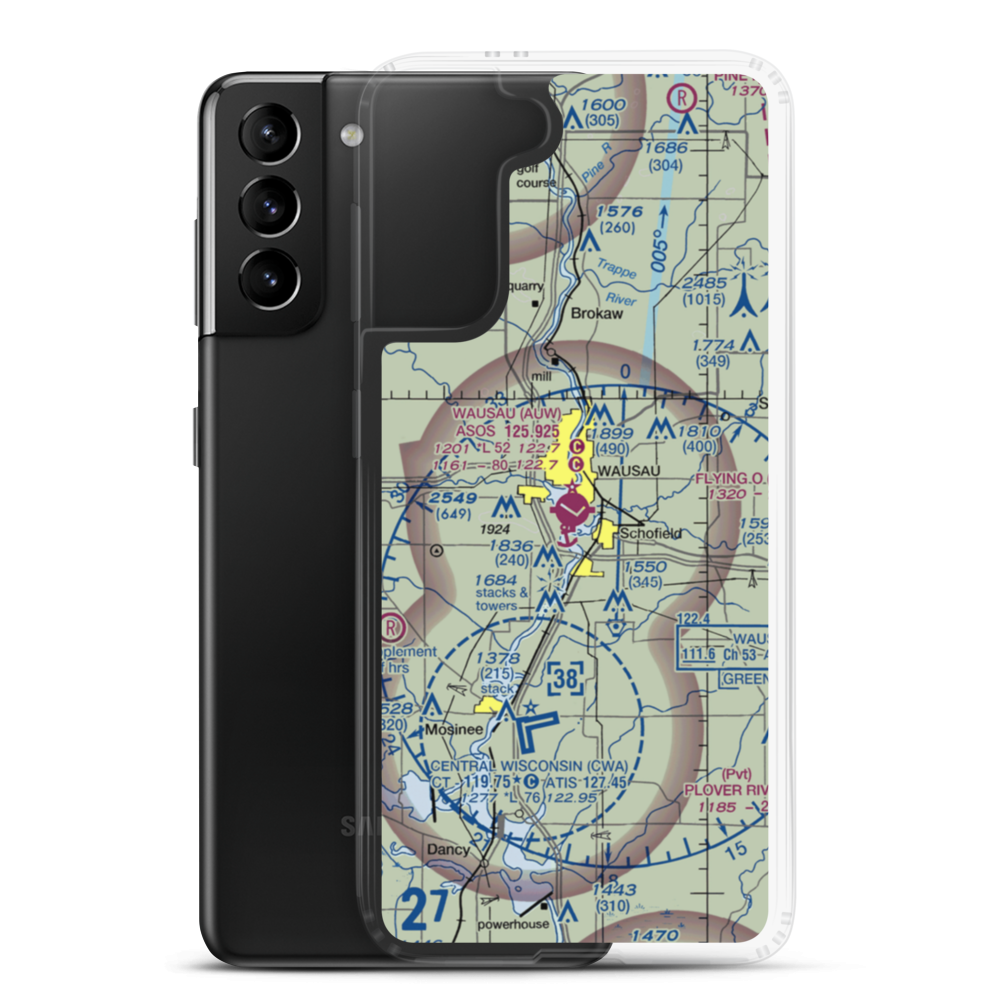Wausau Downtown Airport (AUW) VFR Sectional Samsung Case Samsung Galaxy S21 Plus model shown