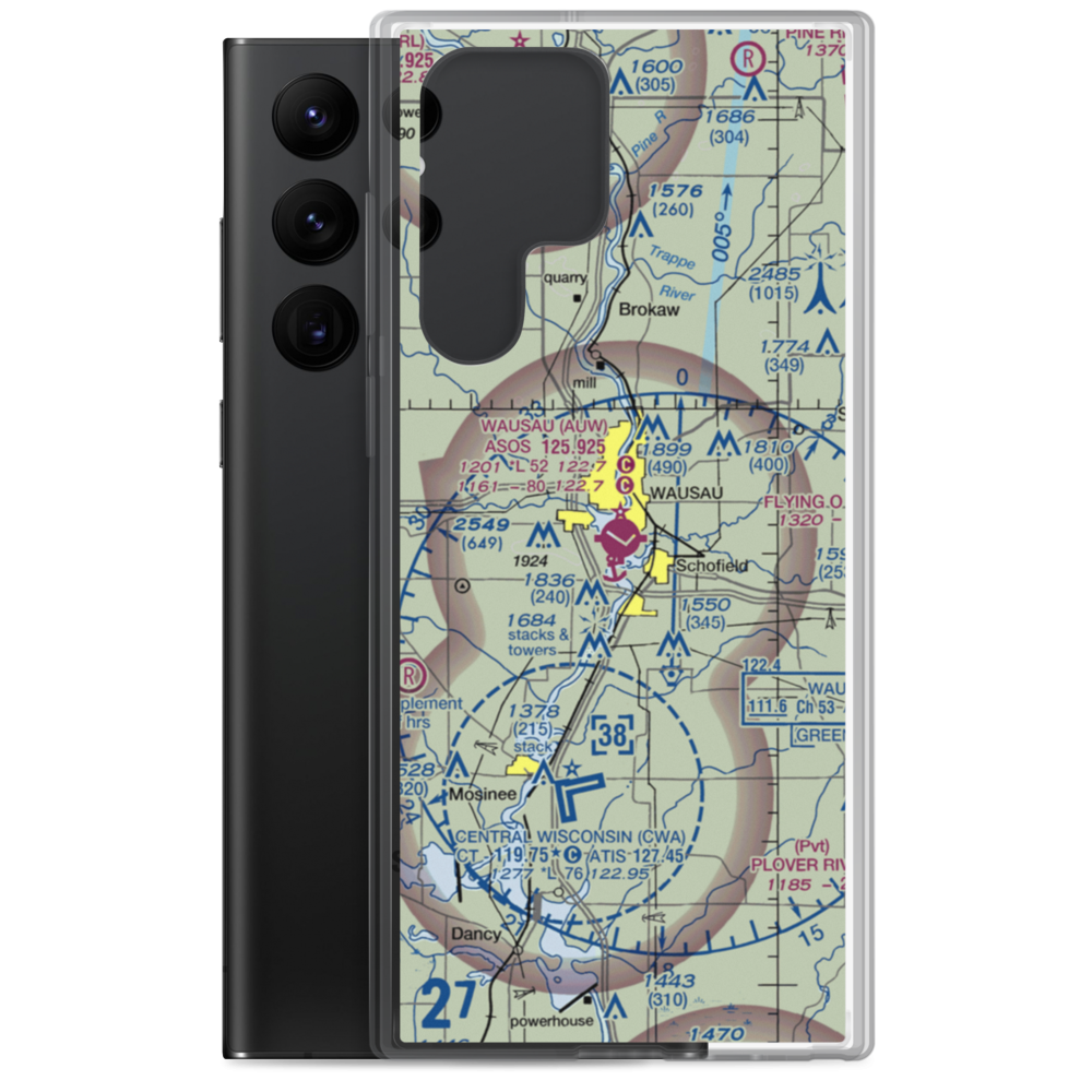Wausau Downtown Airport (AUW) VFR Sectional Samsung Case Samsung Galaxy S22 Ultra model shown