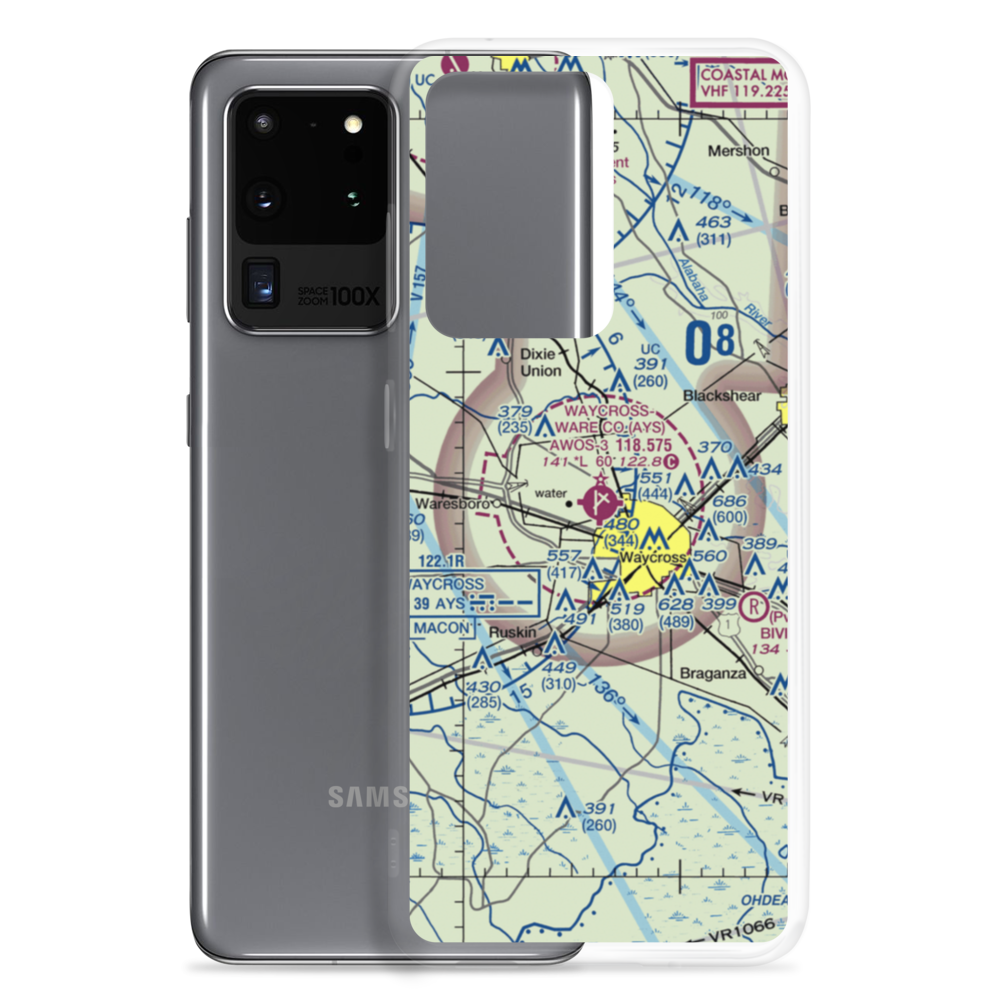 Waycross Ware County Airport (AYS) VFR Sectional Samsung Case Samsung Galaxy S20 Ultra model shown