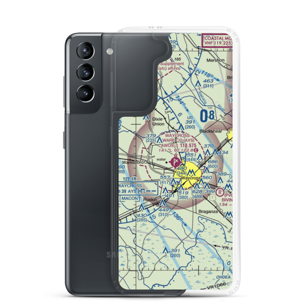 Waycross Ware County Airport (AYS) VFR Sectional Samsung Case Samsung Galaxy S21 model shown