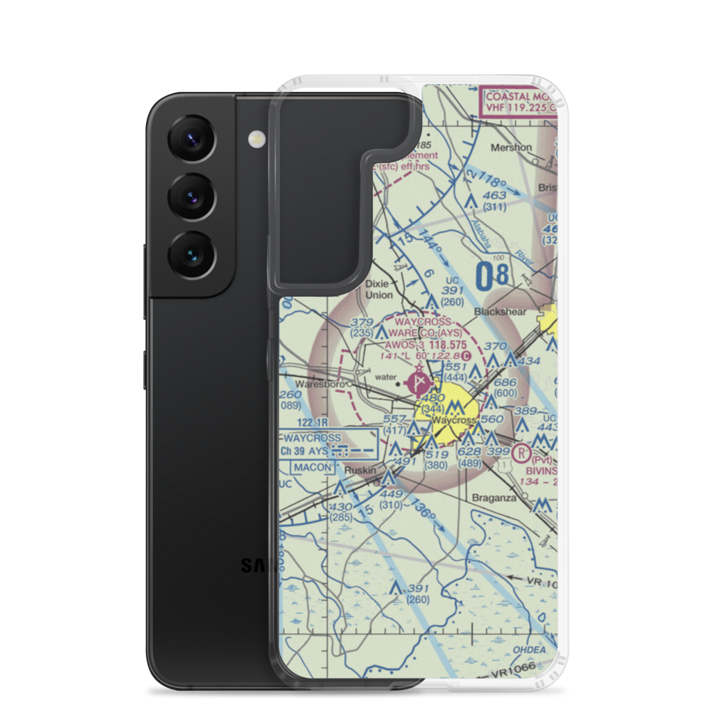 Waycross Ware County Airport (AYS) VFR Sectional Samsung Case Samsung Galaxy S22 model shown