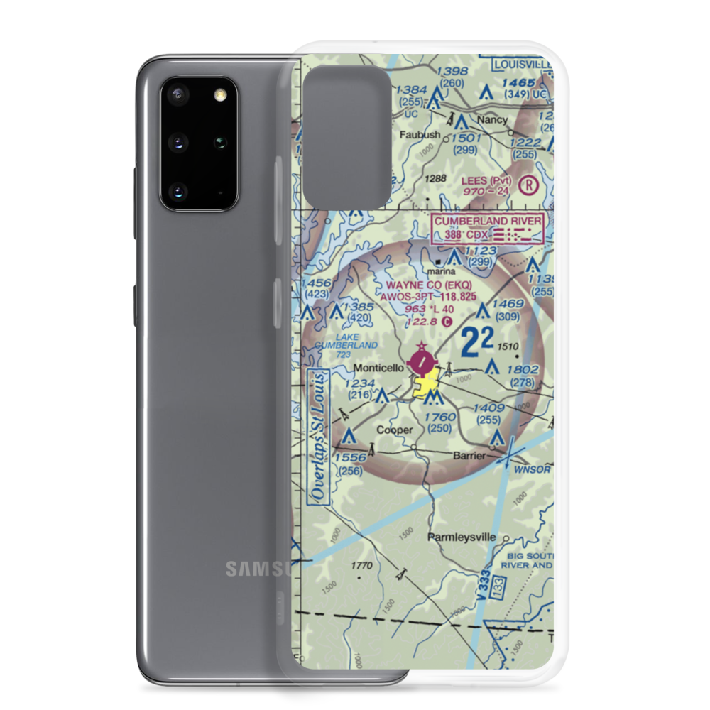 Wayne County Airport (EKQ) VFR Sectional Samsung Case Samsung Galaxy S20 Plus model shown