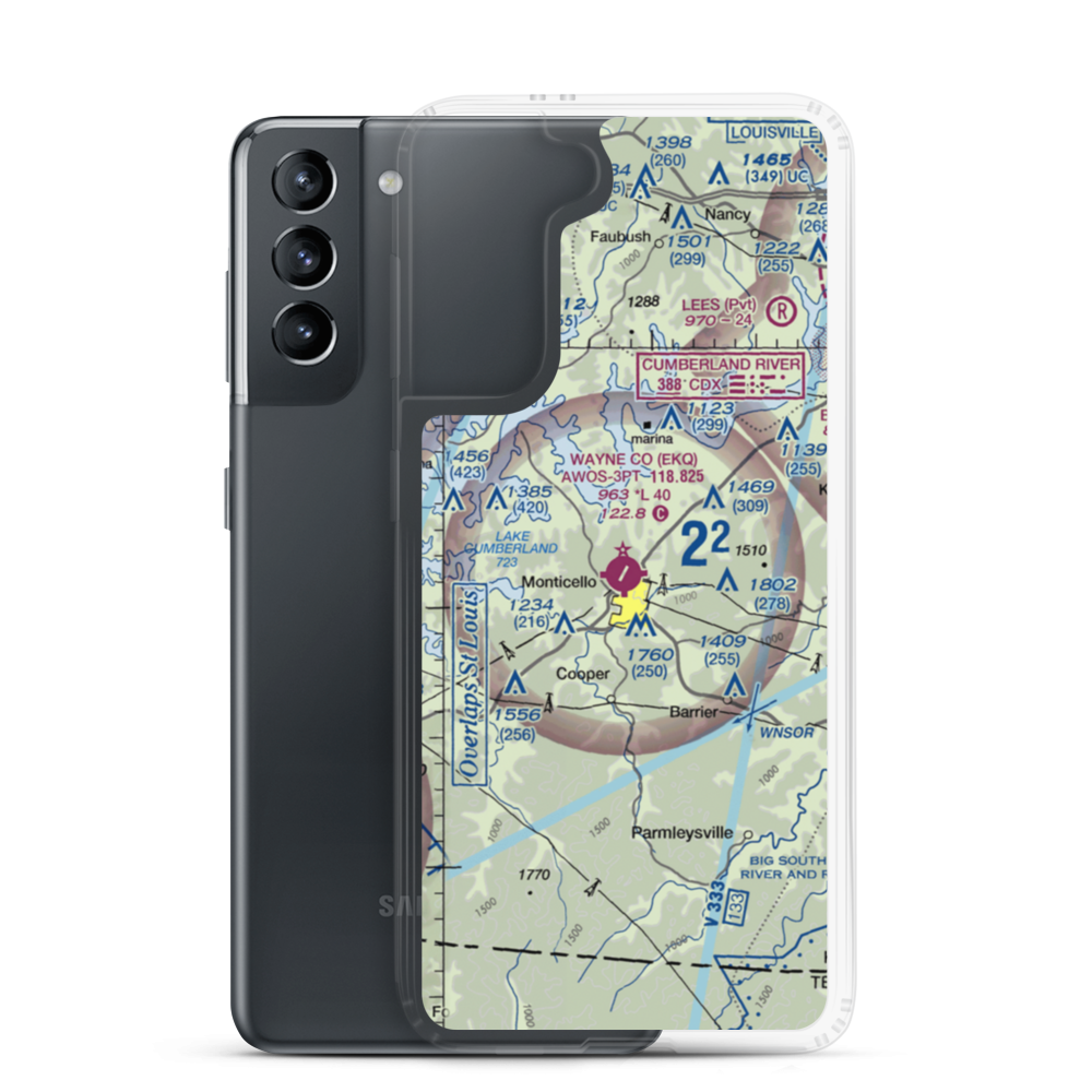 Wayne County Airport (EKQ) VFR Sectional Samsung Case Samsung Galaxy S21 model shown