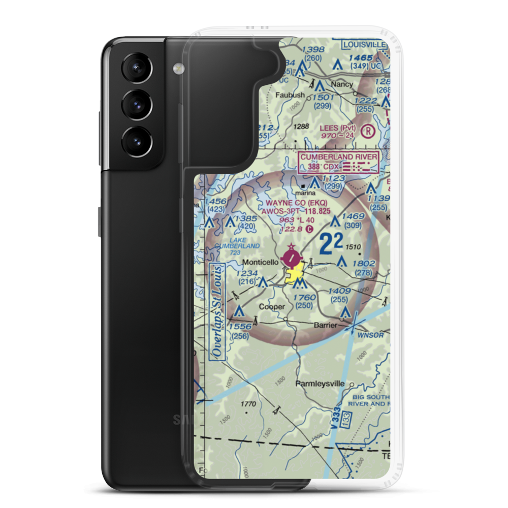 Wayne County Airport (EKQ) VFR Sectional Samsung Case Samsung Galaxy S21 Plus model shown
