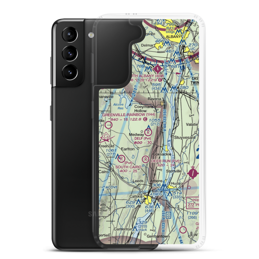 Wayne Delp Airport (33NY) VFR Sectional Samsung Case Samsung Galaxy S21 Plus model shown