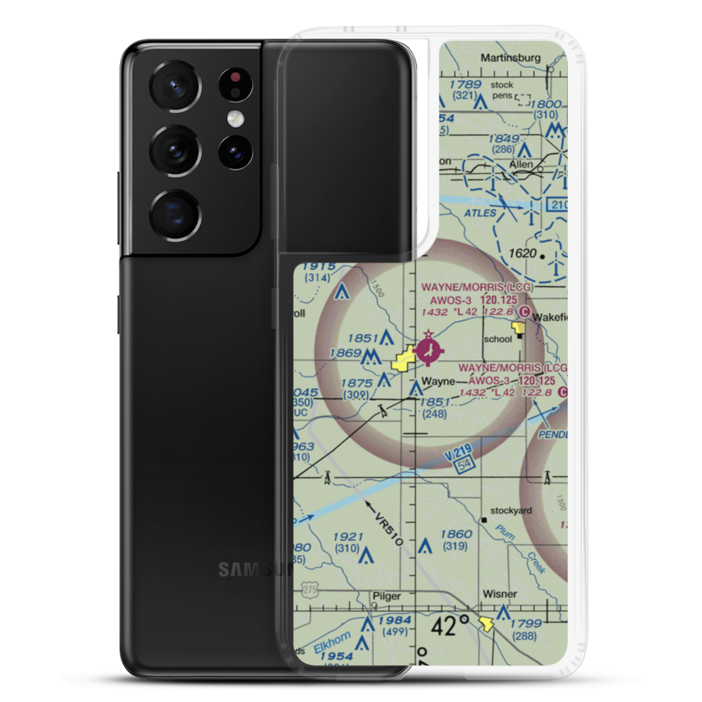 Wayne Municipal Airport (LCG) VFR Sectional Samsung Case Samsung Galaxy S21 Ultra model shown