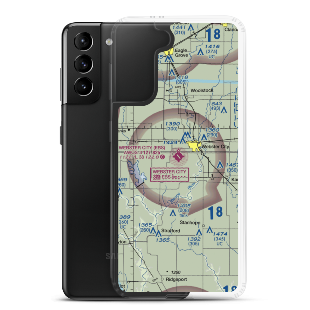 Webster City Municipal Airport (EBS) VFR Sectional Samsung Case Samsung Galaxy S21 Plus model shown