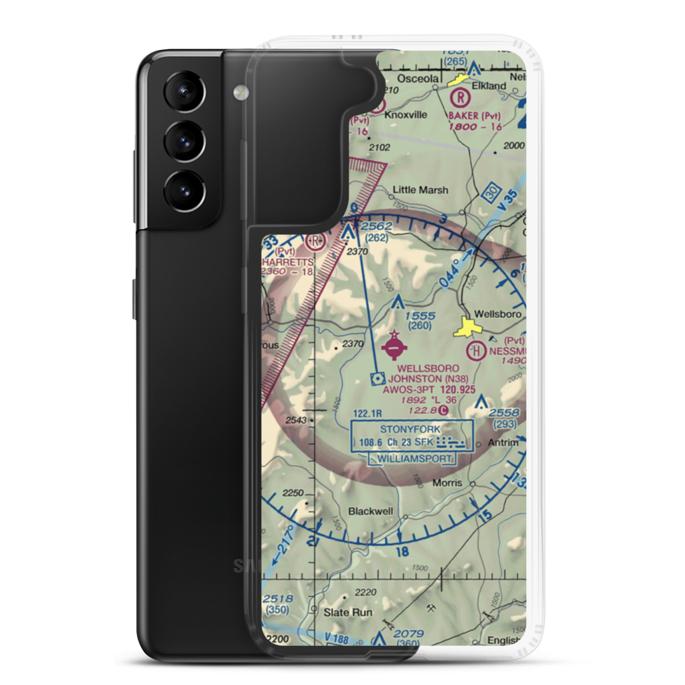 Wellsboro Johnston Airport (N38) VFR Sectional Samsung Case Samsung Galaxy S21 Plus model shown