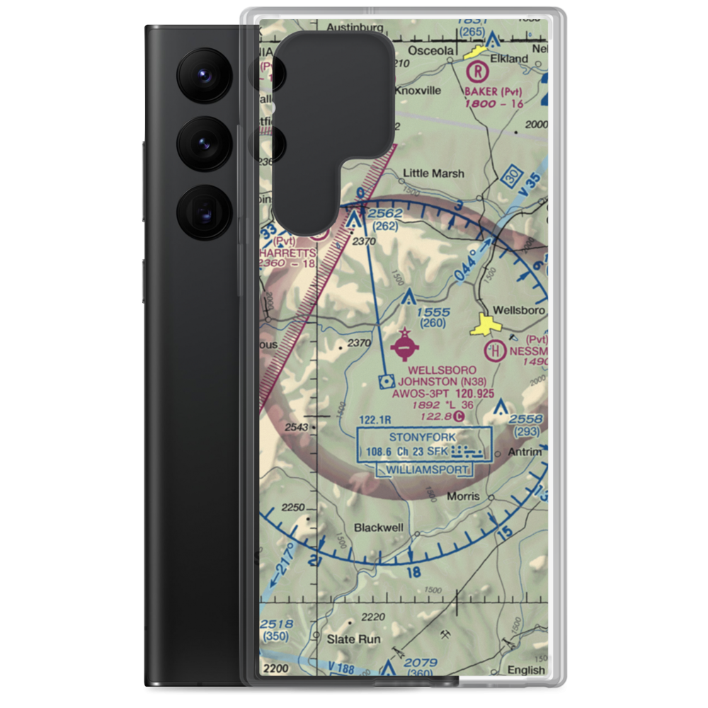 Wellsboro Johnston Airport (N38) VFR Sectional Samsung Case Samsung Galaxy S22 Ultra model shown