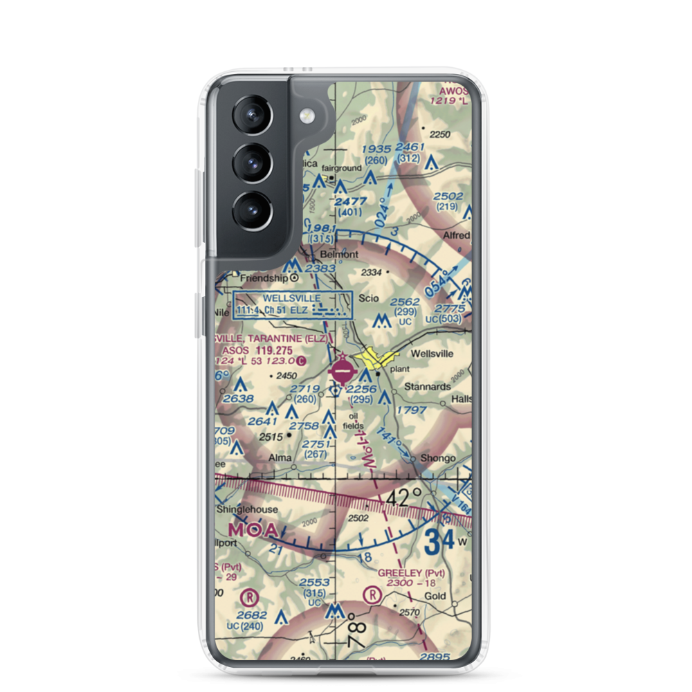 Wellsville Municipal Arpt,Tarantine Field (ELZ) VFR Sectional Samsung Case Samsung Galaxy S21 model shown