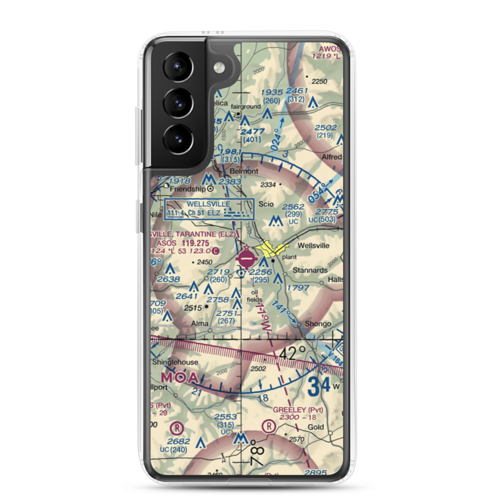 Wellsville Municipal Arpt,Tarantine Field (ELZ) VFR Sectional Samsung Case Samsung Galaxy S21 Plus model shown