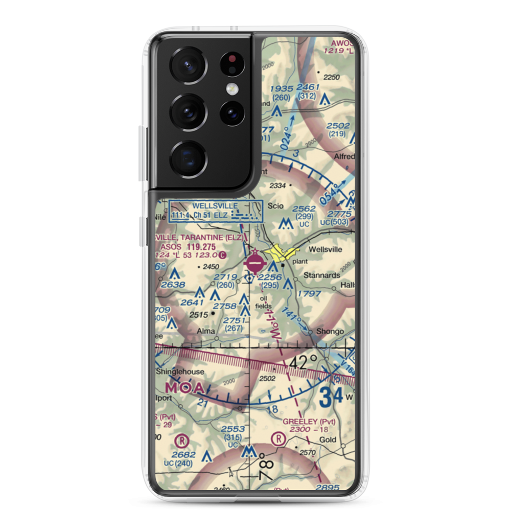 Wellsville Municipal Arpt,Tarantine Field (ELZ) VFR Sectional Samsung Case Samsung Galaxy S21 Ultra model shown