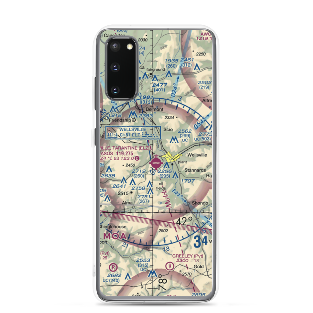 Wellsville Municipal Arpt,Tarantine Field (ELZ) VFR Sectional Samsung Case Samsung Galaxy S20 model shown