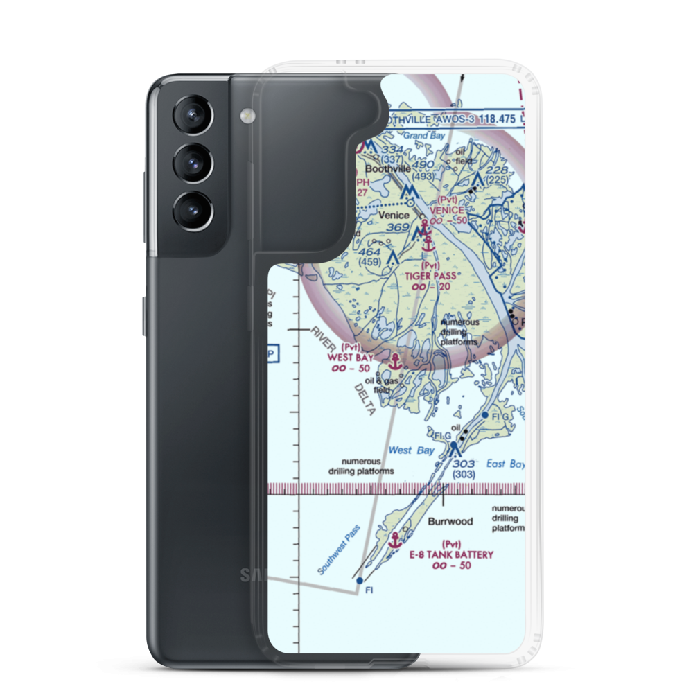 West Bay Seaplane Base (LA98) VFR Sectional Samsung Case Samsung Galaxy S21 model shown