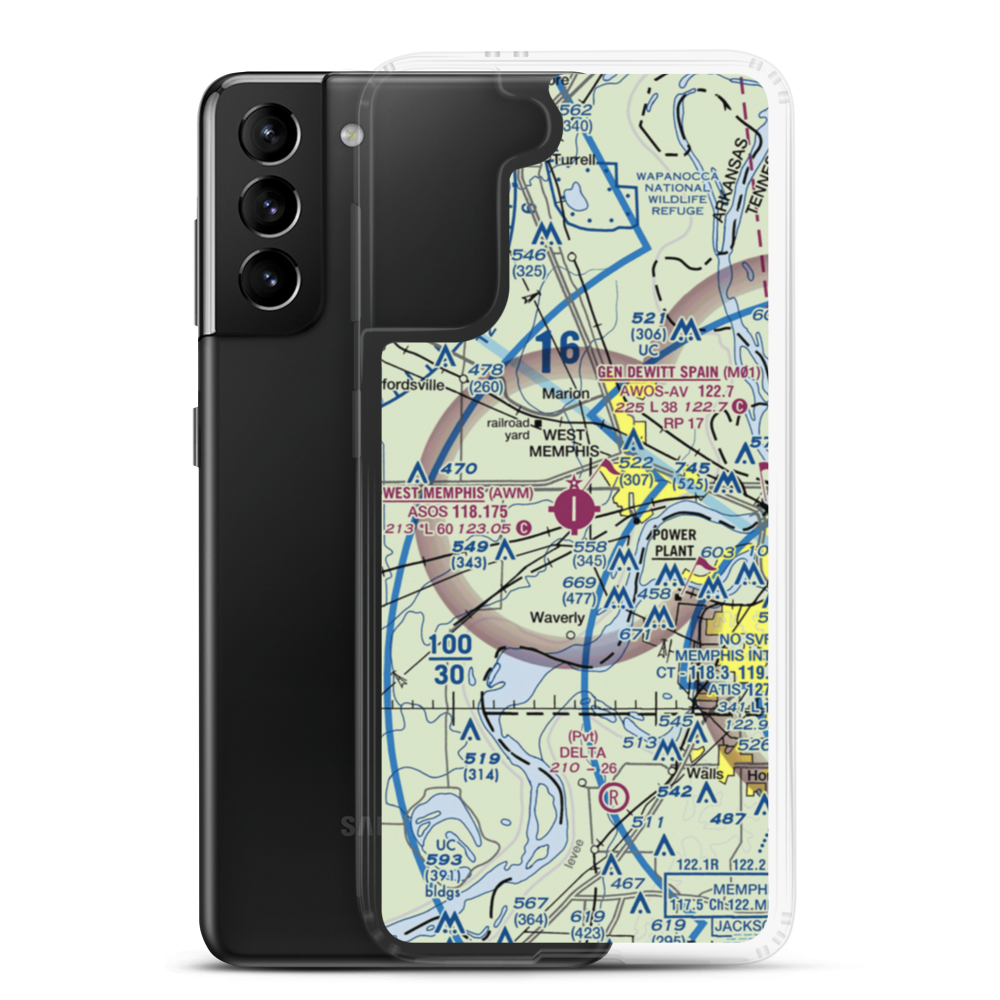 West Memphis Municipal Airport (AWM) VFR Sectional Samsung Case Samsung Galaxy S21 Plus model shown