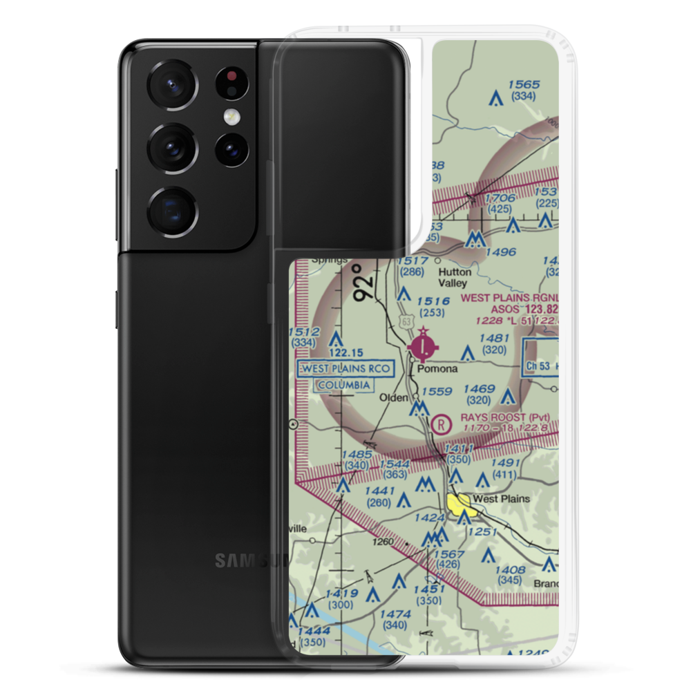 West Plains Municipal Airport (UNO) VFR Sectional Samsung Case Samsung Galaxy S21 Ultra model shown