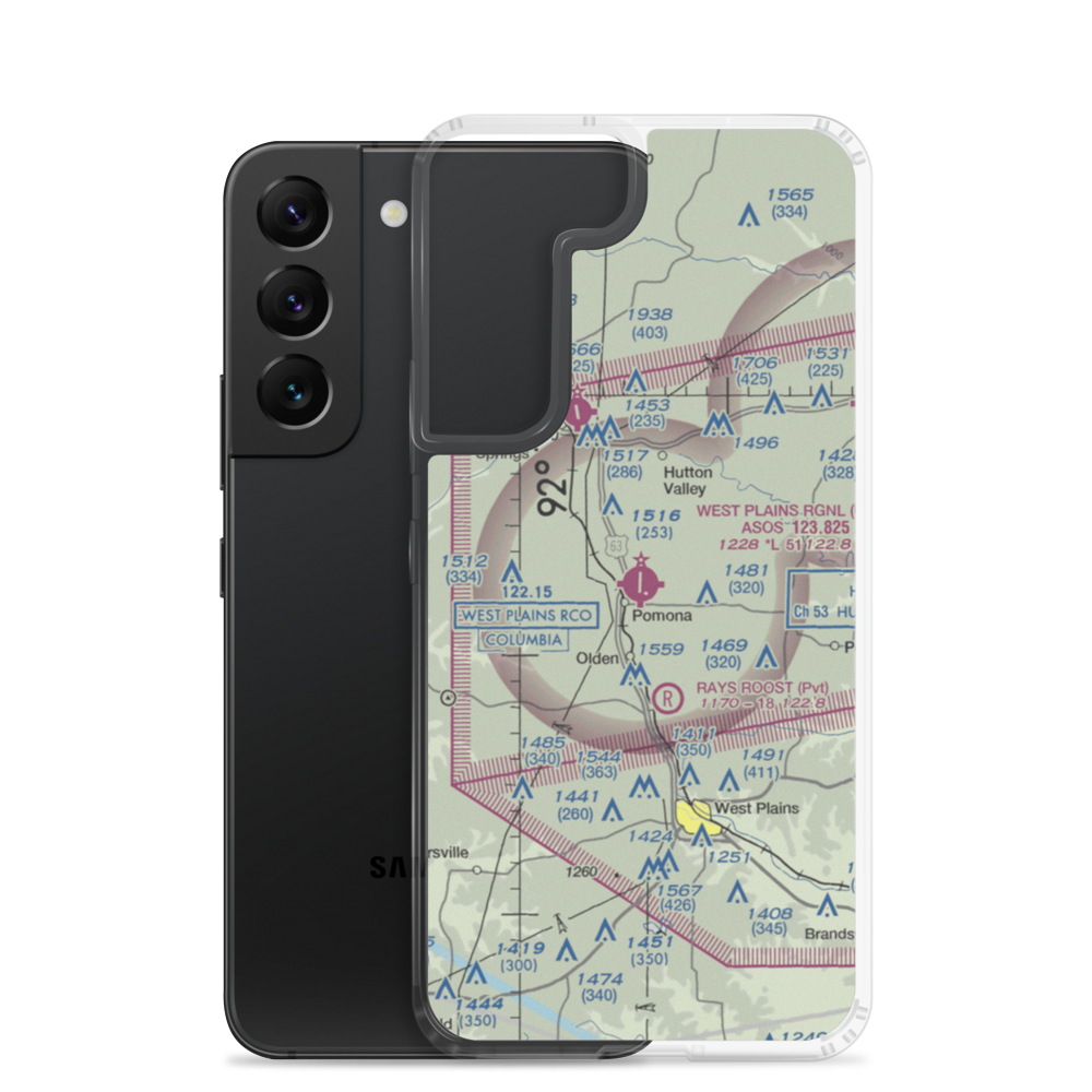 West Plains Municipal Airport (UNO) VFR Sectional Samsung Case Samsung Galaxy S22 model shown