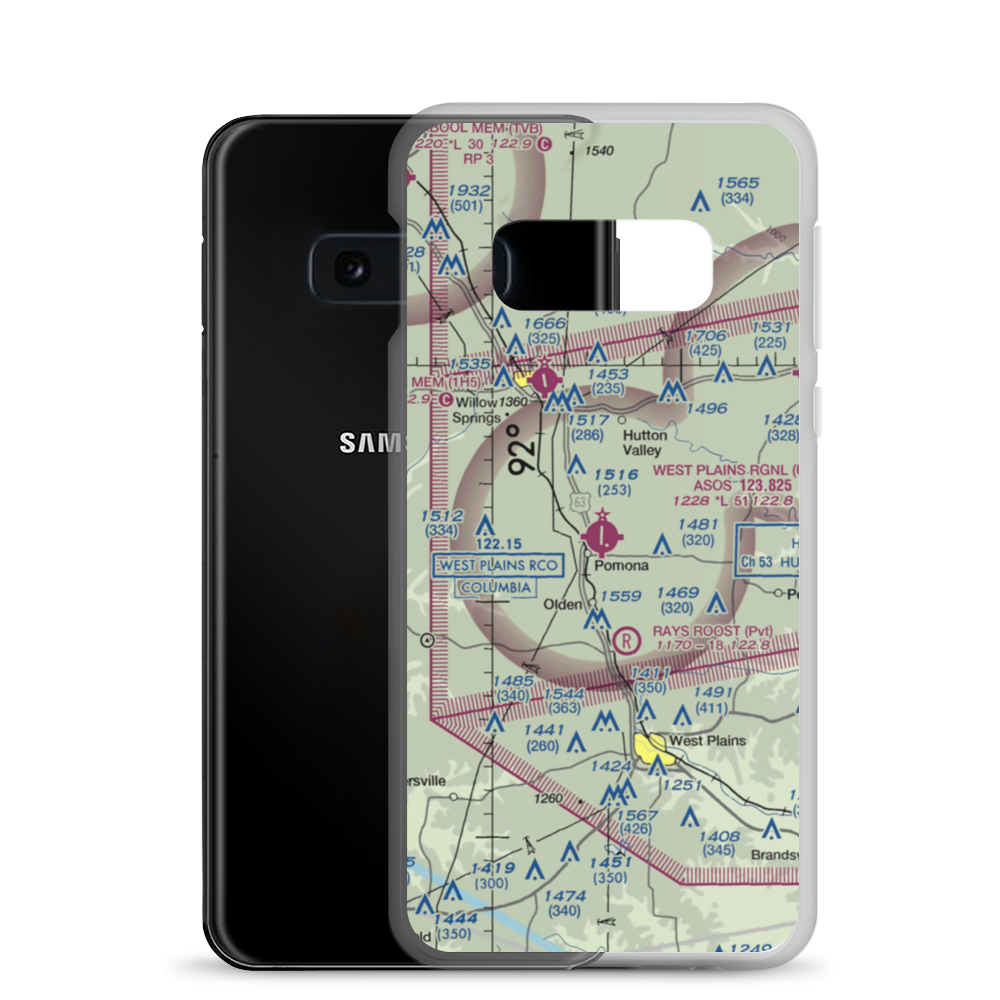 West Plains Municipal Airport (UNO) VFR Sectional Samsung Case Samsung Galaxy S10e model shown