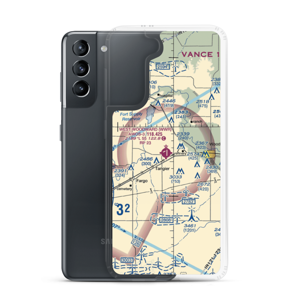 West Woodward Airport (WWR) VFR Sectional Samsung Case Samsung Galaxy S21 model shown