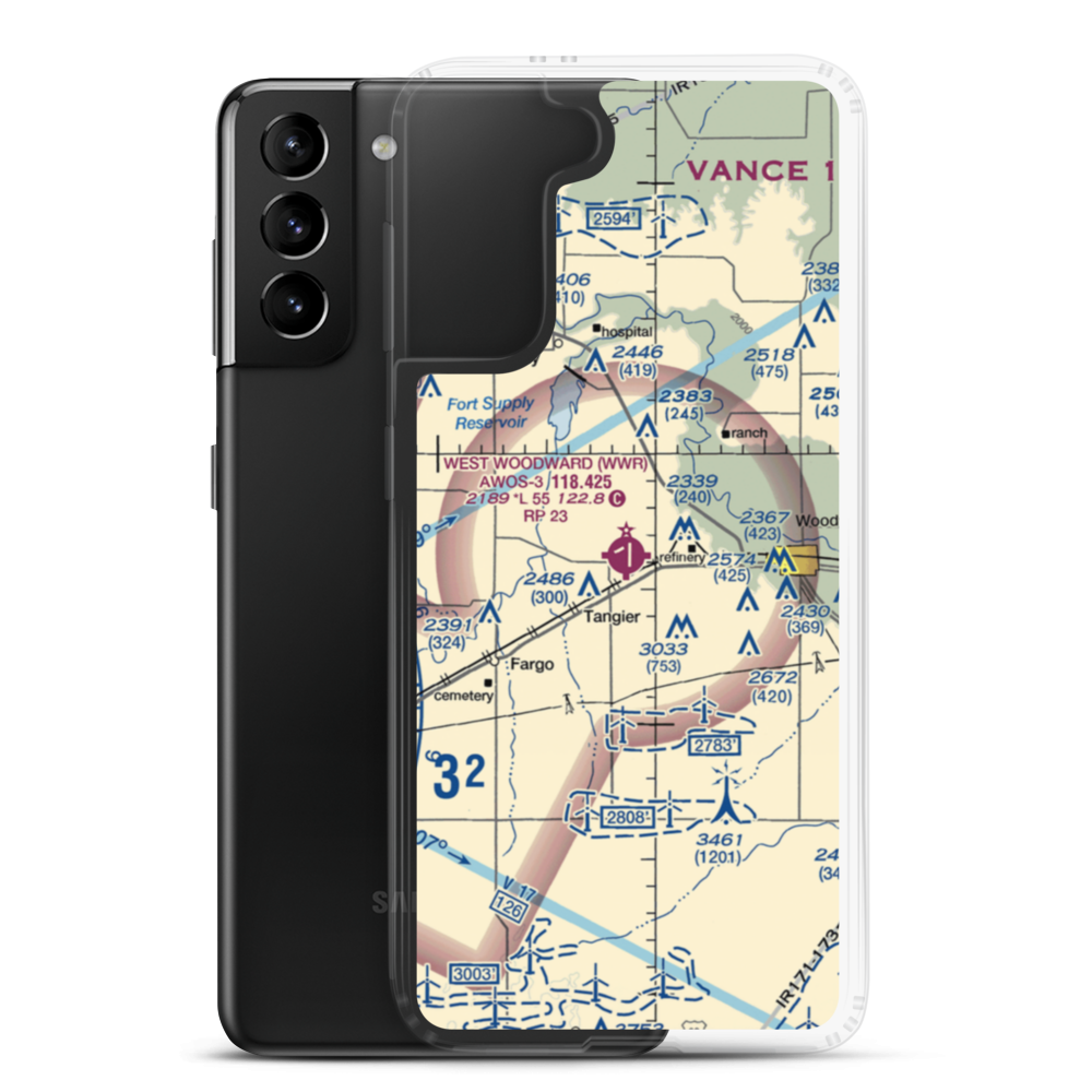 West Woodward Airport (WWR) VFR Sectional Samsung Case Samsung Galaxy S21 Plus model shown