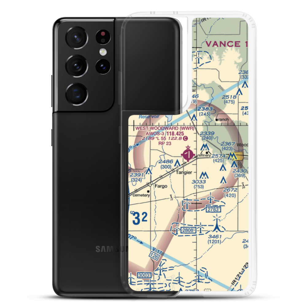 West Woodward Airport (WWR) VFR Sectional Samsung Case Samsung Galaxy S21 Ultra model shown