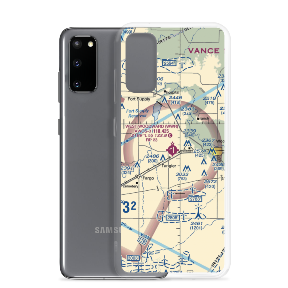 West Woodward Airport (WWR) VFR Sectional Samsung Case Samsung Galaxy S20 model shown