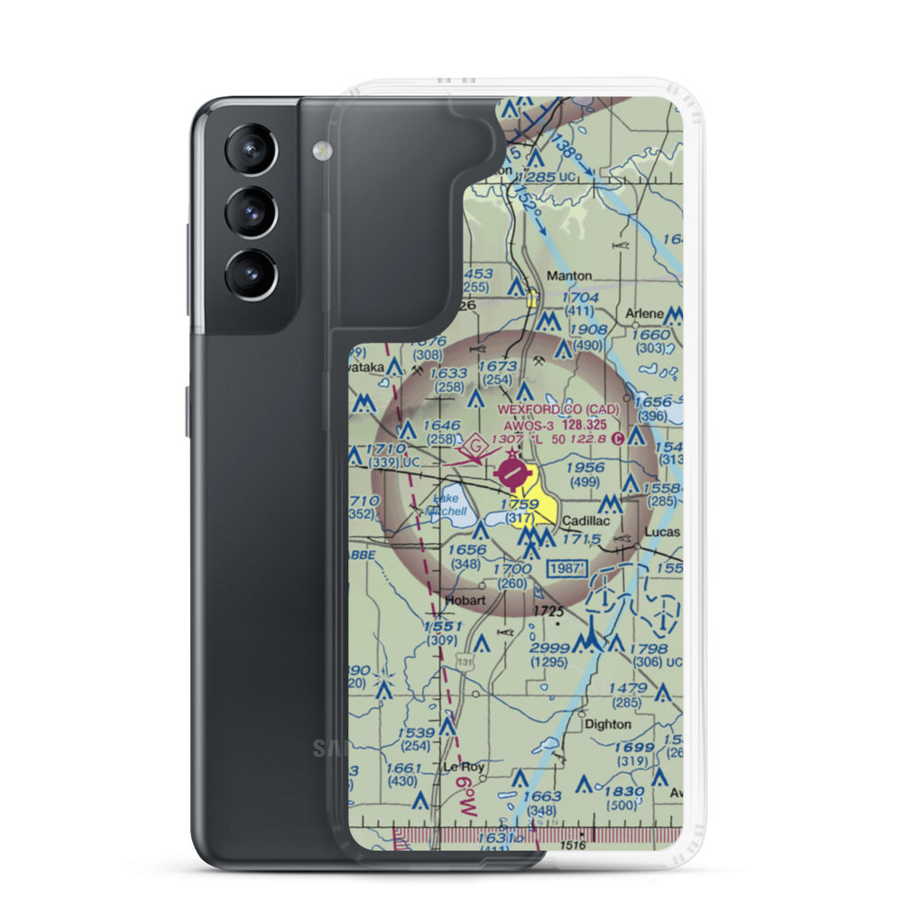 Wexford County Airport (CAD) VFR Sectional Samsung Case Samsung Galaxy S21 model shown