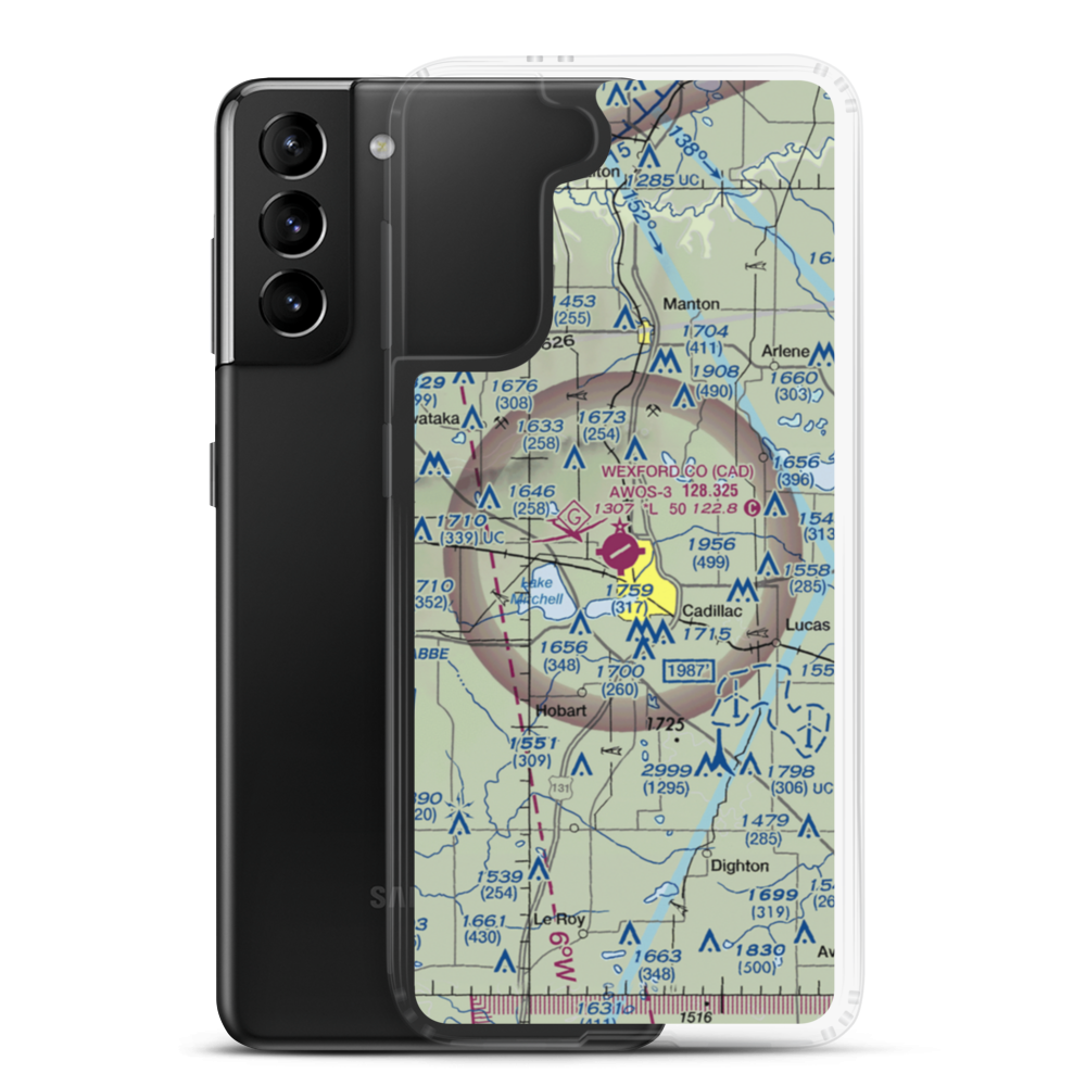 Wexford County Airport (CAD) VFR Sectional Samsung Case Samsung Galaxy S21 Plus model shown
