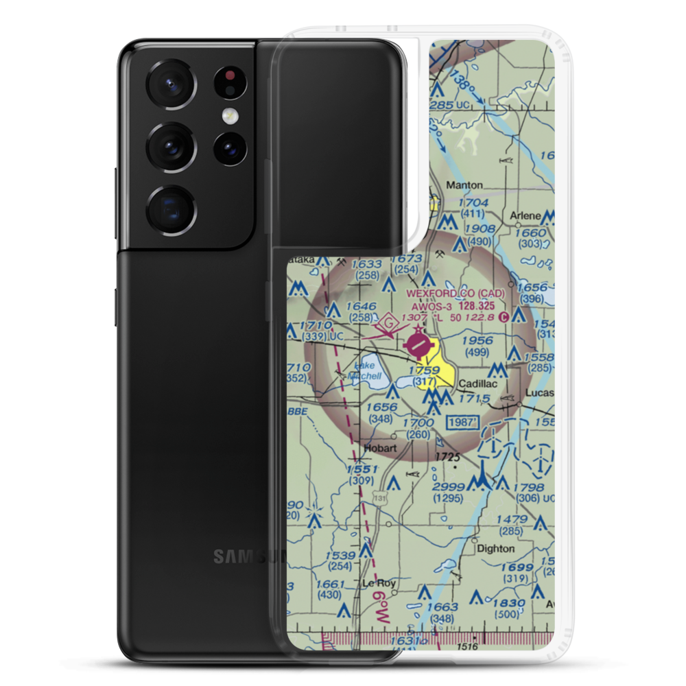 Wexford County Airport (CAD) VFR Sectional Samsung Case Samsung Galaxy S21 Ultra model shown