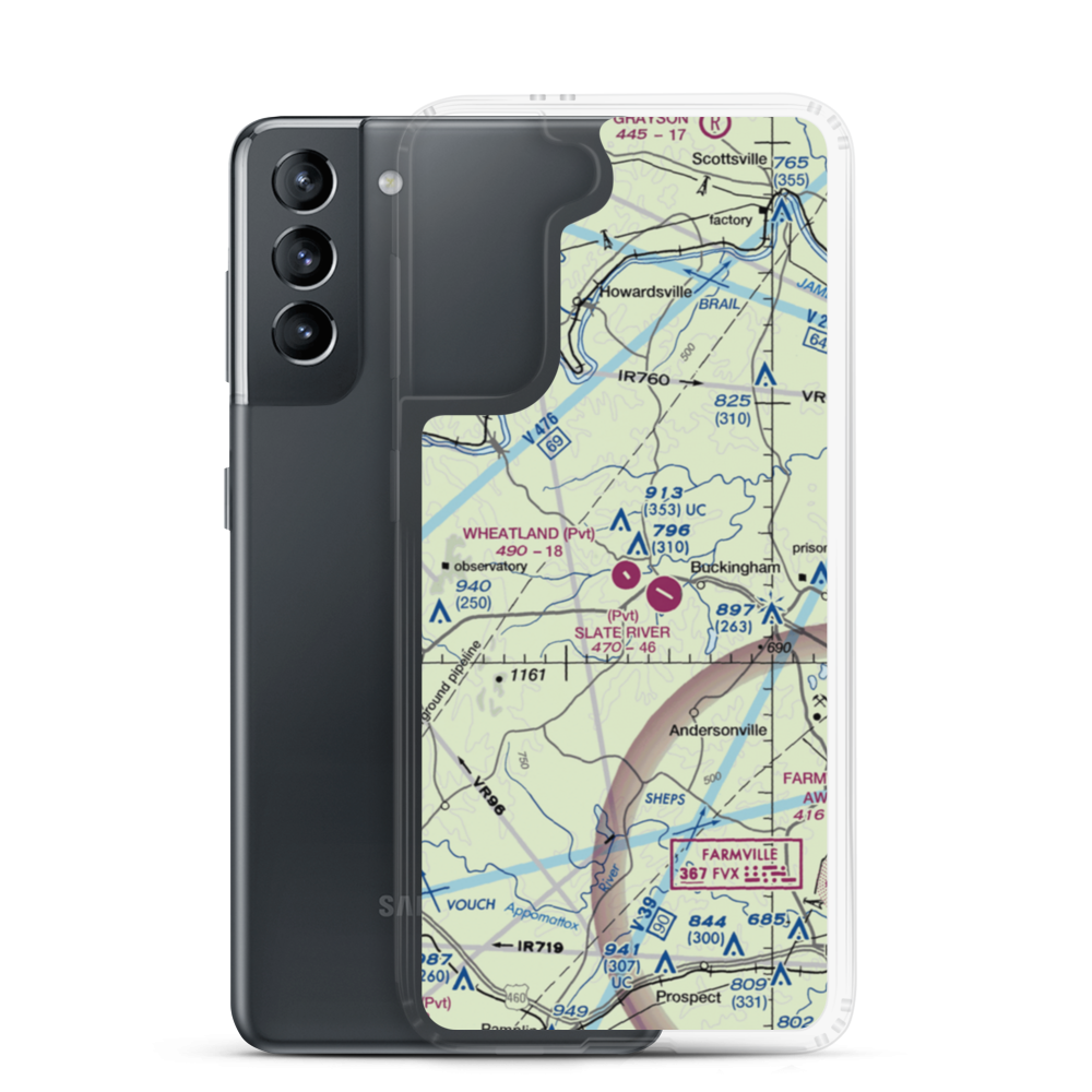 Wheatland Airport (23VA) VFR Sectional Samsung Case Samsung Galaxy S21 model shown