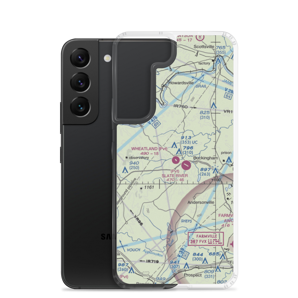 Wheatland Airport (23VA) VFR Sectional Samsung Case Samsung Galaxy S22 model shown