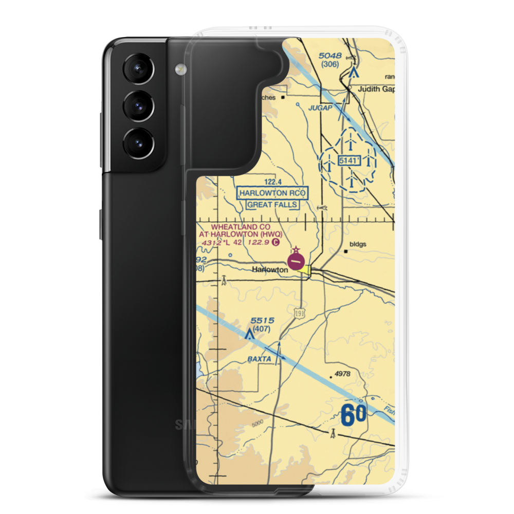 Wheatland County At Harlowton Airport (HWQ) VFR Sectional Samsung Case Samsung Galaxy S21 Plus model shown