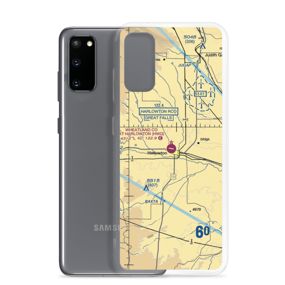 Wheatland County At Harlowton Airport (HWQ) VFR Sectional Samsung Case Samsung Galaxy S20 model shown