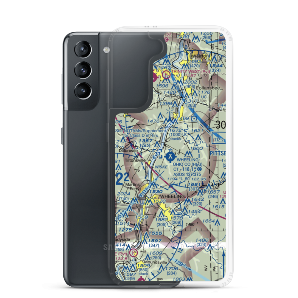 Wheeling Ohio County Airport (HLG) VFR Sectional Samsung Case Samsung Galaxy S21 model shown