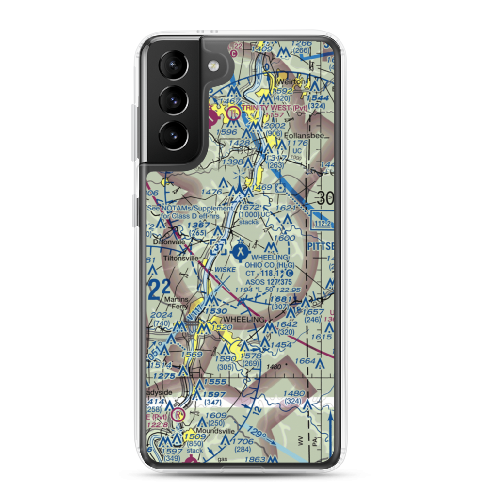 Wheeling Ohio County Airport (HLG) VFR Sectional Samsung Case Samsung Galaxy S21 Plus model shown