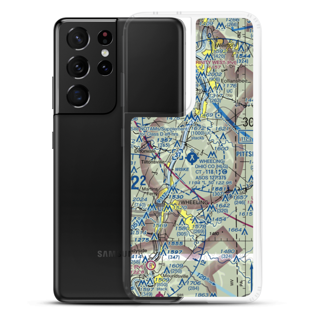 Wheeling Ohio County Airport (HLG) VFR Sectional Samsung Case Samsung Galaxy S21 Ultra model shown