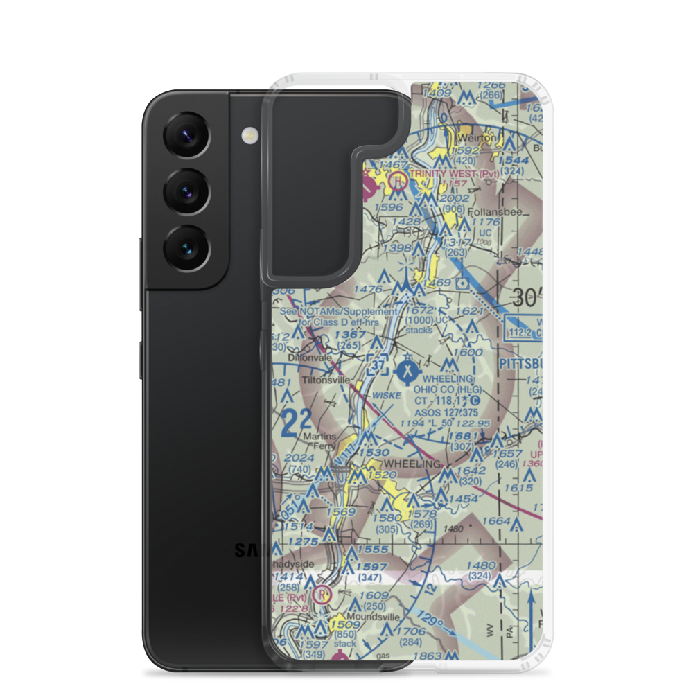 Wheeling Ohio County Airport (HLG) VFR Sectional Samsung Case Samsung Galaxy S22 model shown