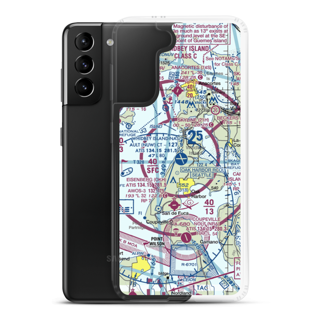 Whidbey Island Naval Air Station (Ault Field) (NUW) VFR Sectional Samsung Case Samsung Galaxy S21 Plus model shown