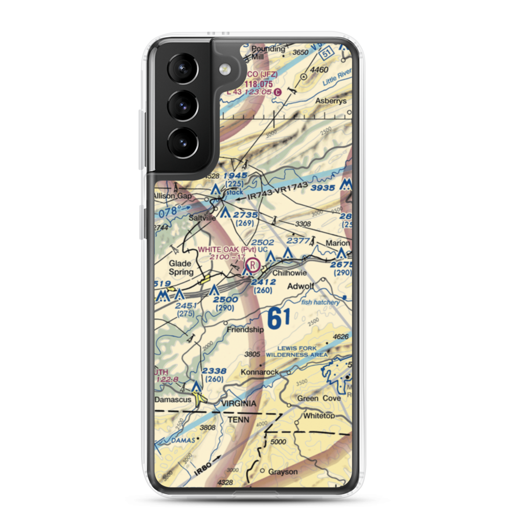 White Oak Stand Airport (VA11) VFR Sectional Samsung Case Samsung Galaxy S21 Plus model shown